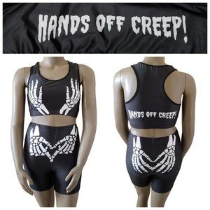 Skeleton Hands Off Creep! Racerback Crop Top Shorts Women 1X Black White GOTH
